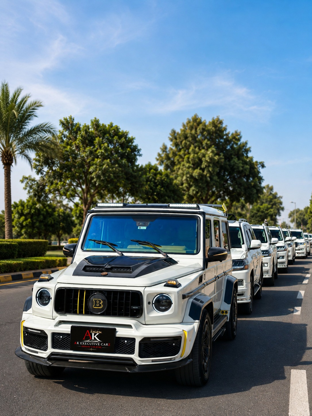 White luxury car convoy